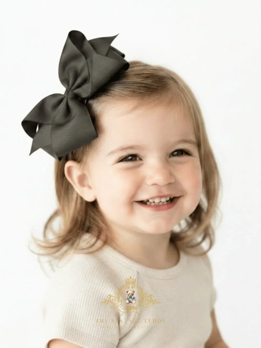 Pretty Girls Hair Bows Grosgrain Ribbon Clips Hair Accessories Dark Gray 6 Inch
